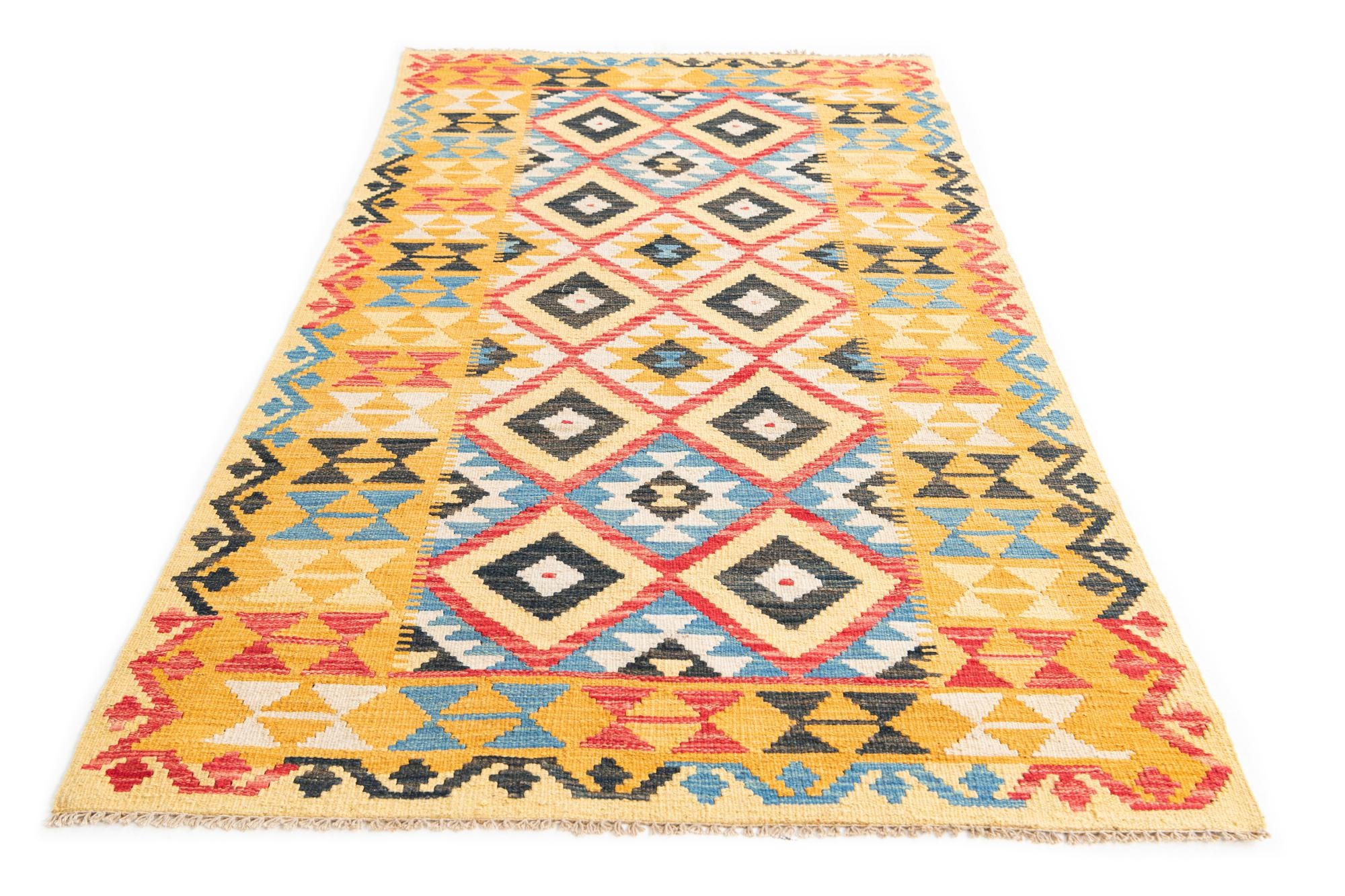 3' 5 x 6' 5 Hand Woven Kilim Maymana Wool Rug