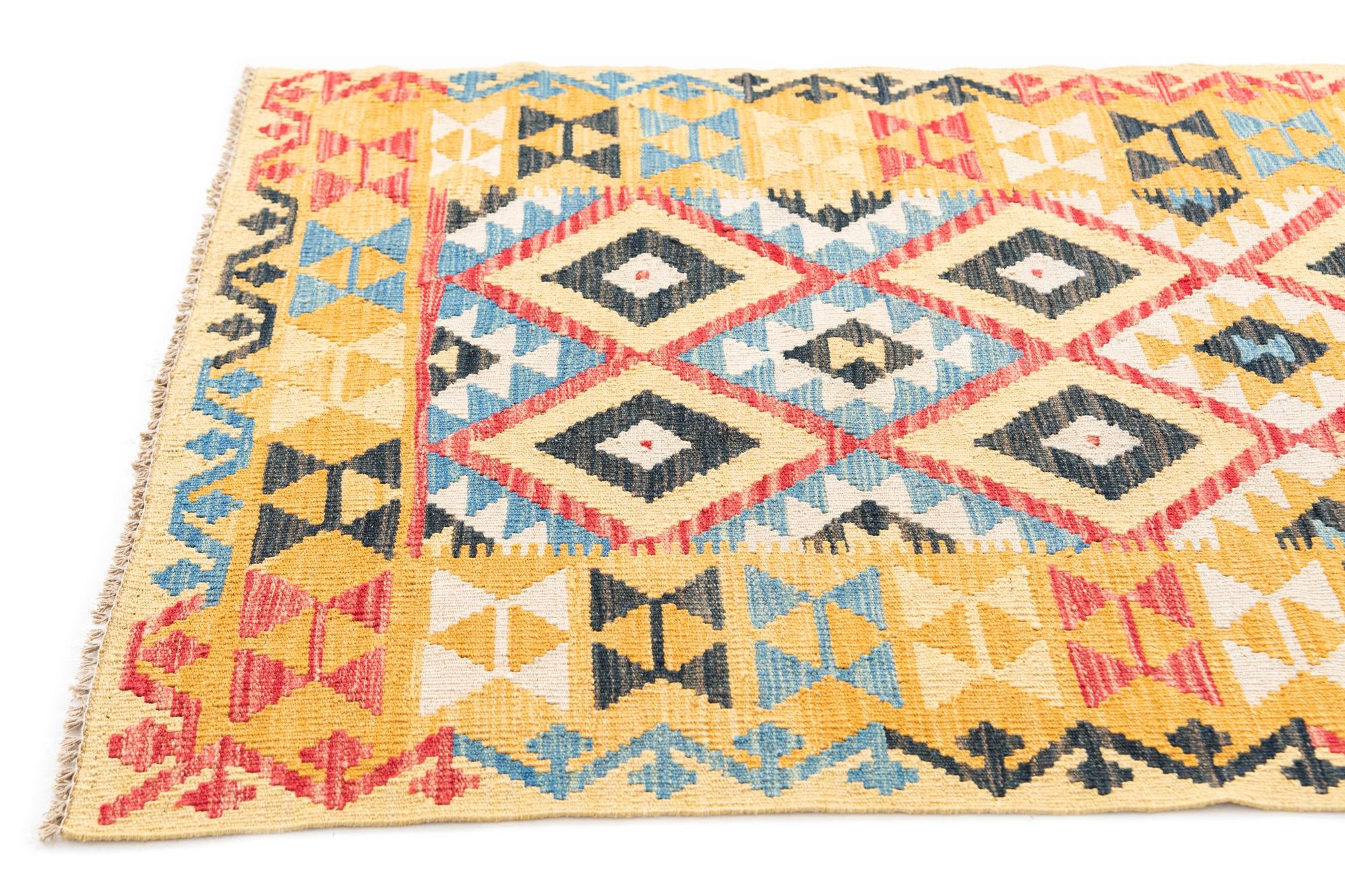 3' 5 x 6' 5 Hand Woven Kilim Maymana Wool Rug