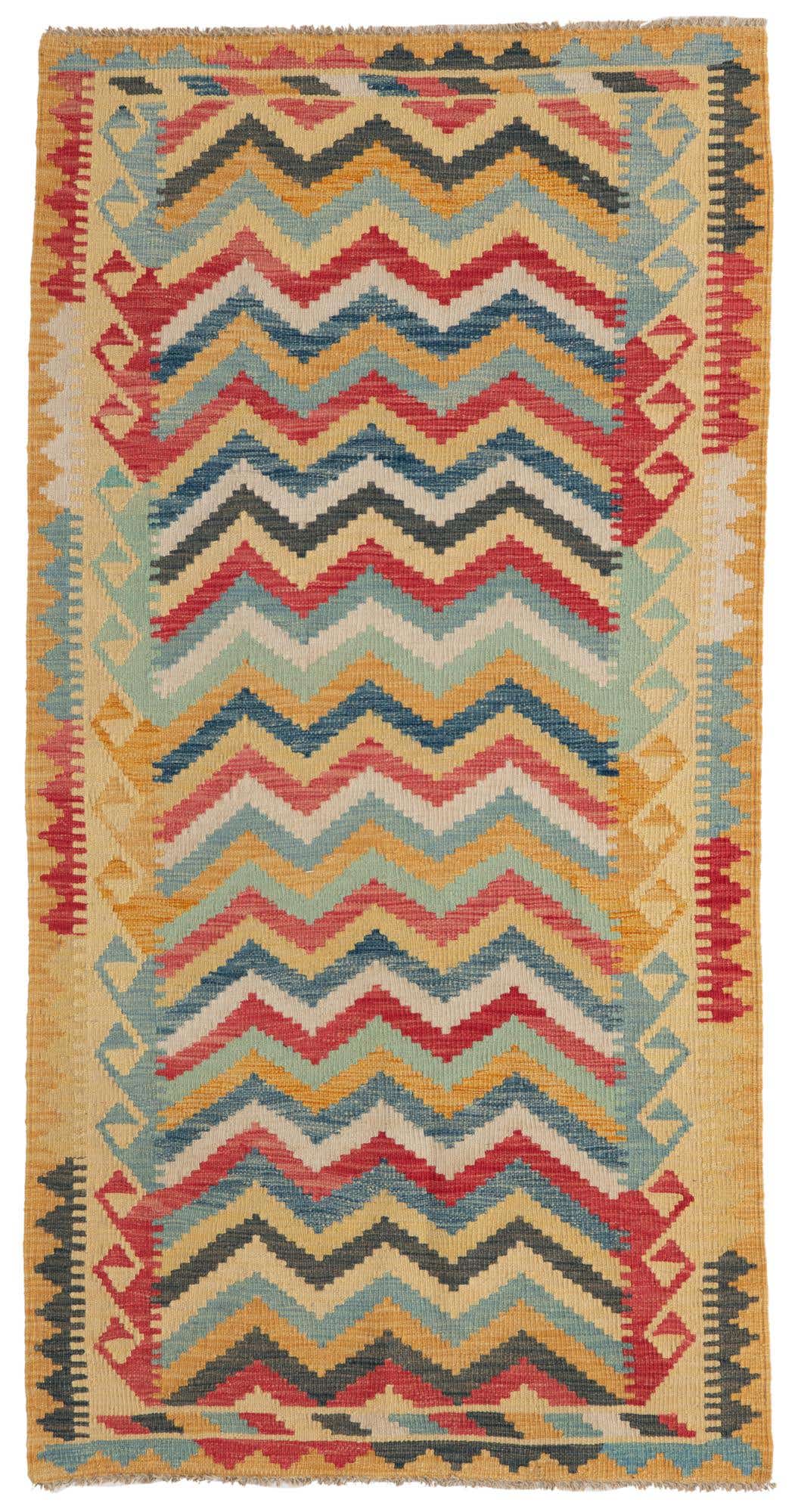 3' 4 x 6' 6 Hand Woven Kilim Maymana Wool Rug