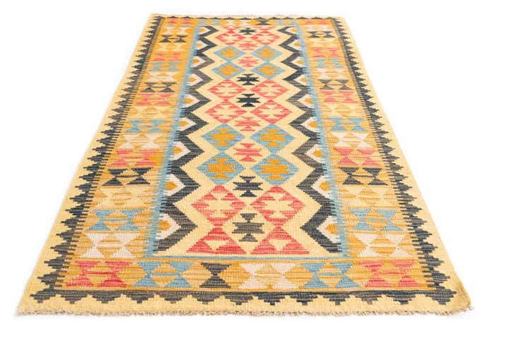 3' 5 x 6' 6 Hand Woven Kilim Maymana Wool Rug