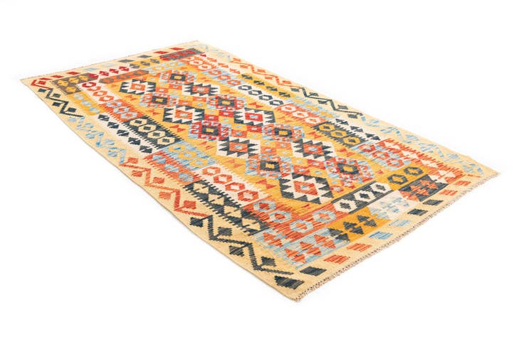 Detail image of 3' 7 x 6' 6 Hand Woven Kilim Maymana Wool Rug