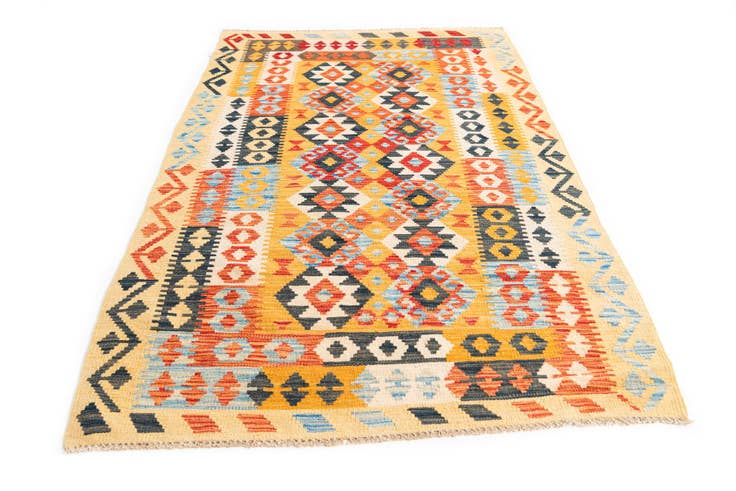 Detail image of 3' 7 x 6' 6 Hand Woven Kilim Maymana Wool Rug