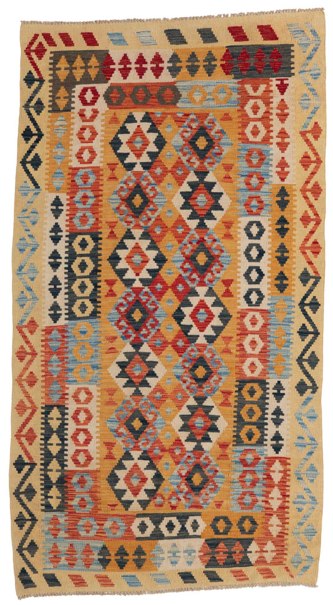 3' 7 x 6' 6 Hand Woven Kilim Maymana Wool Rug