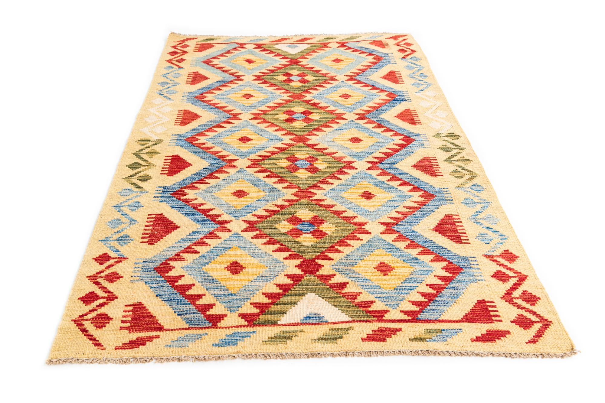 3' 6 x 5' 10 Hand Woven Kilim Maymana Wool Rug