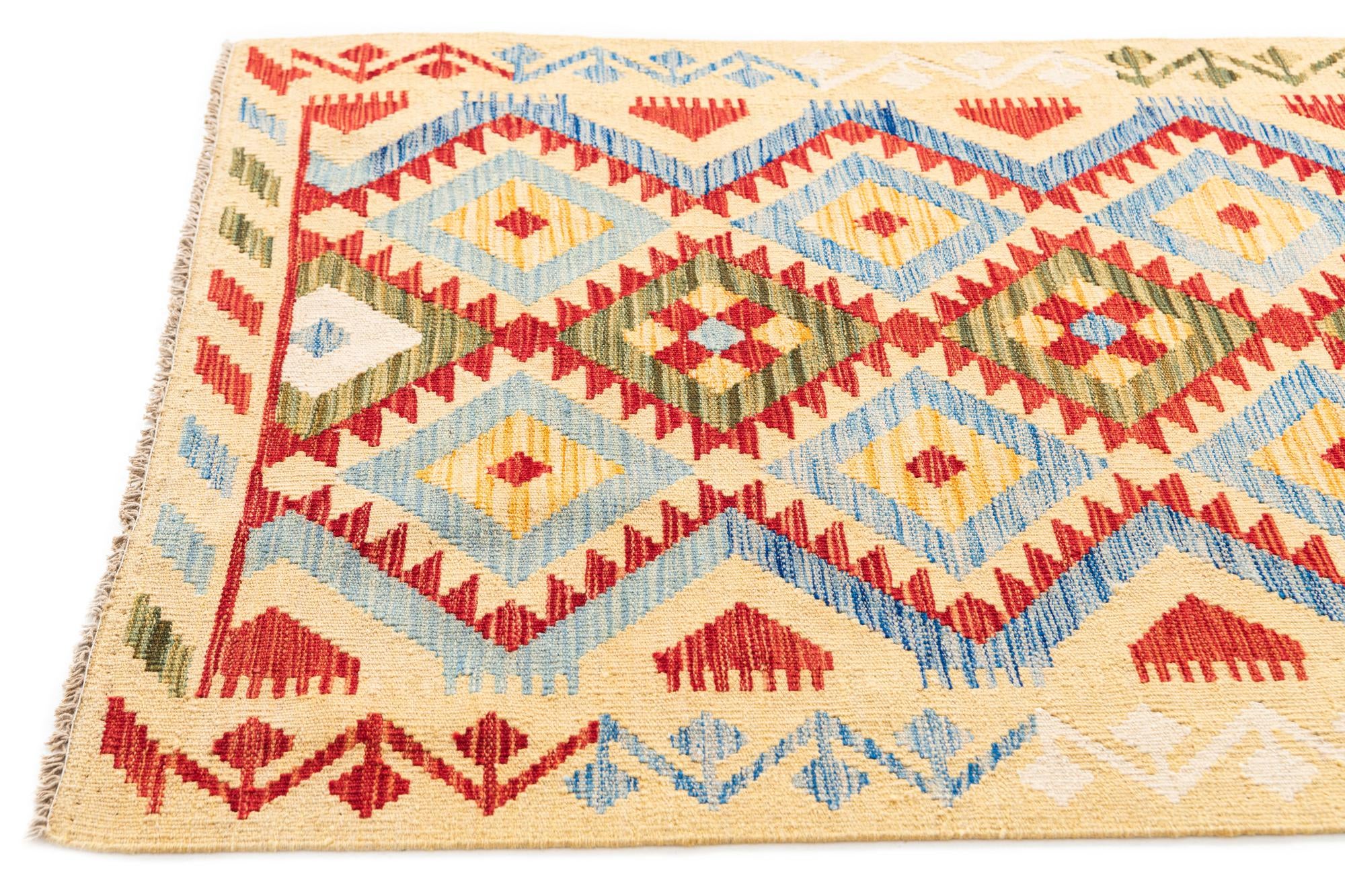 3' 6 x 5' 10 Hand Woven Kilim Maymana Wool Rug