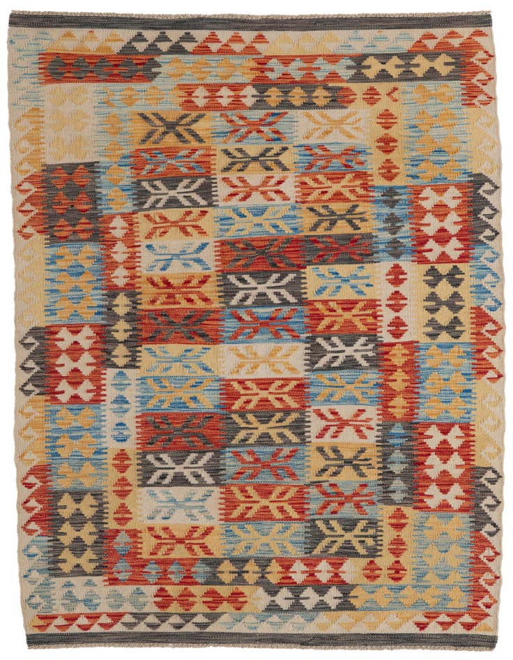 Detail image of 3' 6 x 6' 6 Hand Woven Kilim Maymana Wool Rug