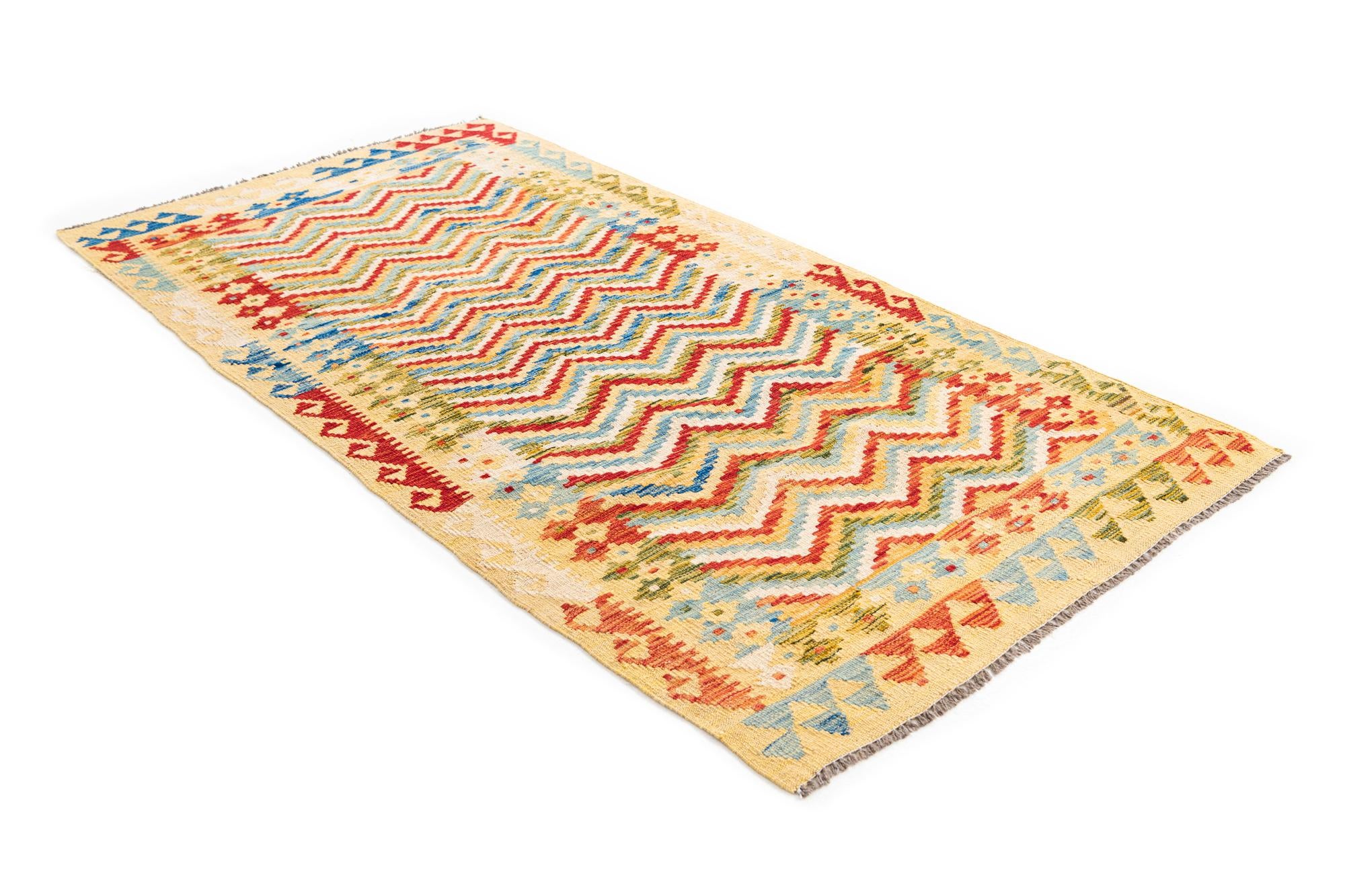 3' 4 x 6' 4 Hand Woven Kilim Maymana Wool Rug