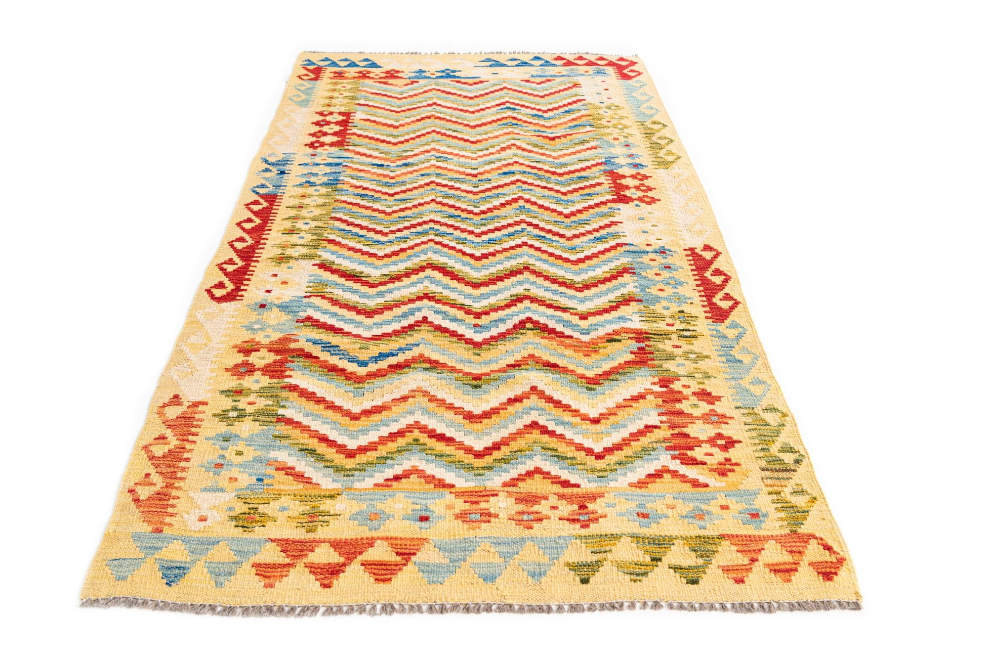3' 4 x 6' 4 Hand Woven Kilim Maymana Wool Rug