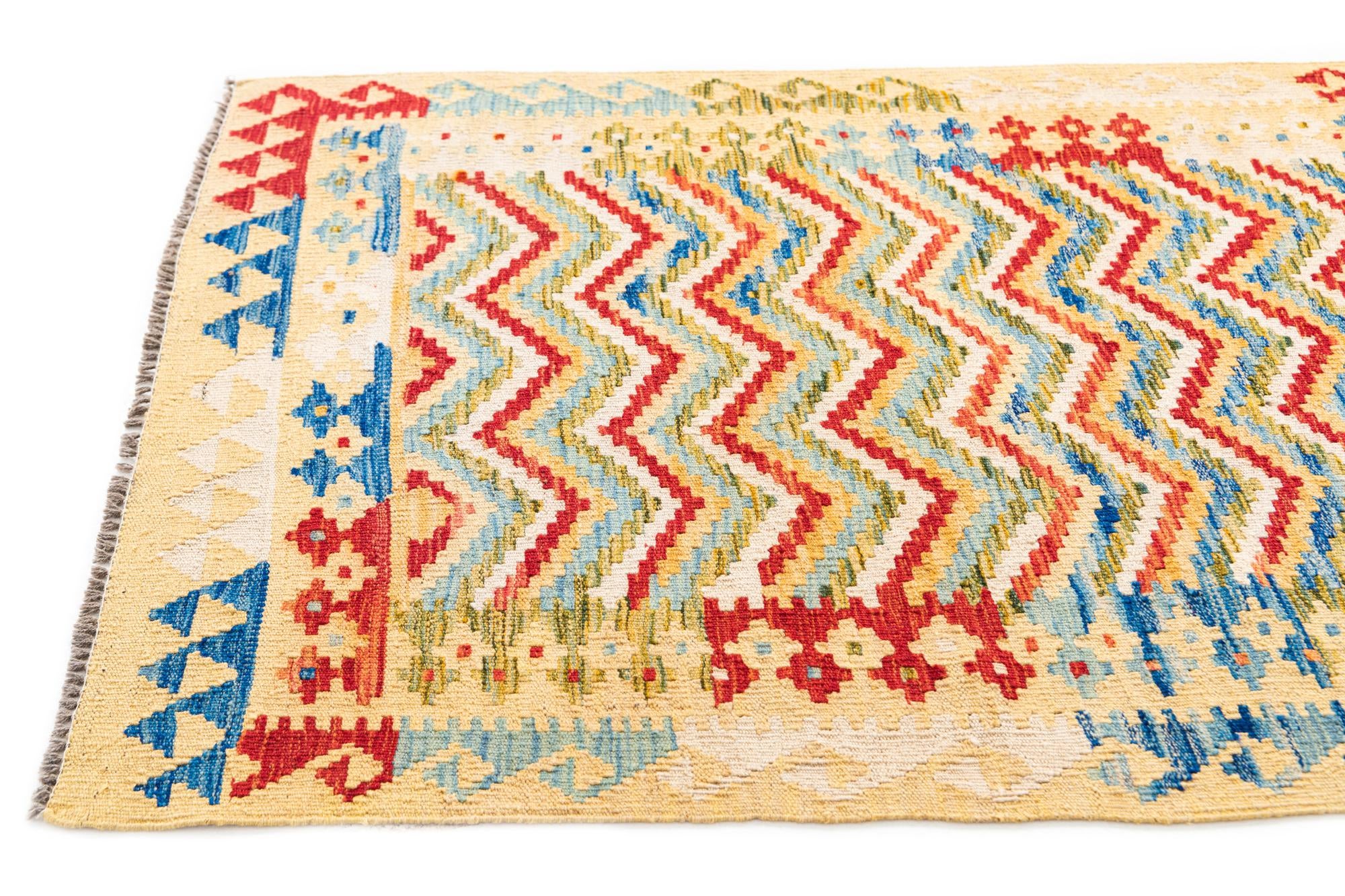 3' 4 x 6' 4 Hand Woven Kilim Maymana Wool Rug