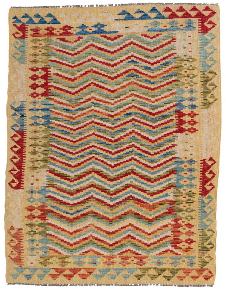 Detail image of 3' 4 x 6' 4 Hand Woven Kilim Maymana Wool Rug