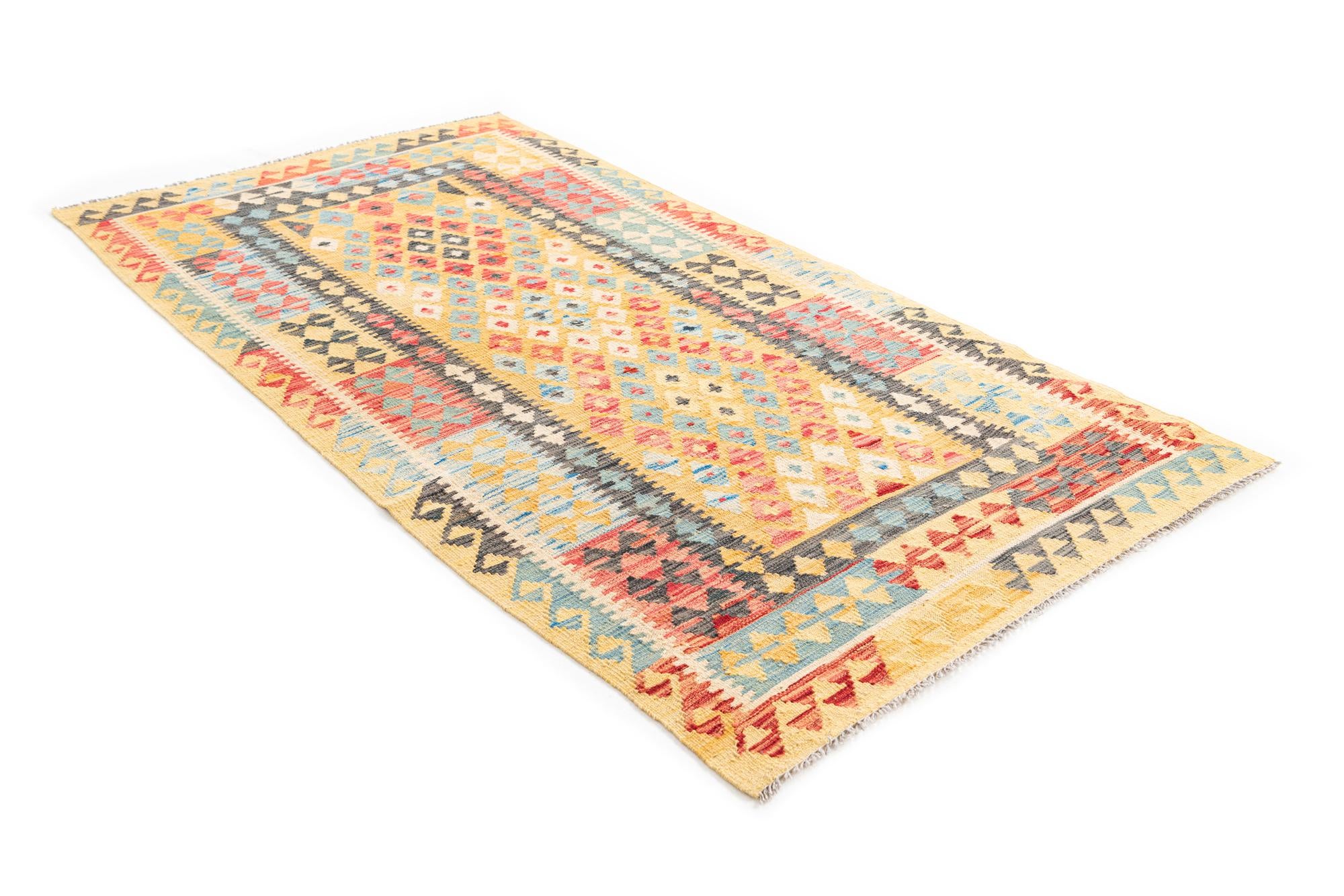 3' 7 x 6' 9 Hand Woven Kilim Maymana Wool Rug