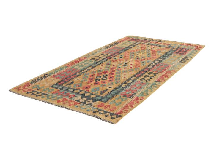 110cm x 205cm Handgewebt Kilim Maymana Wolle Teppich