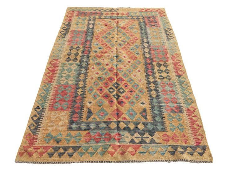 Detailansicht von 110cm x 205cm Handgewebt Kilim Maymana Wolle Teppich