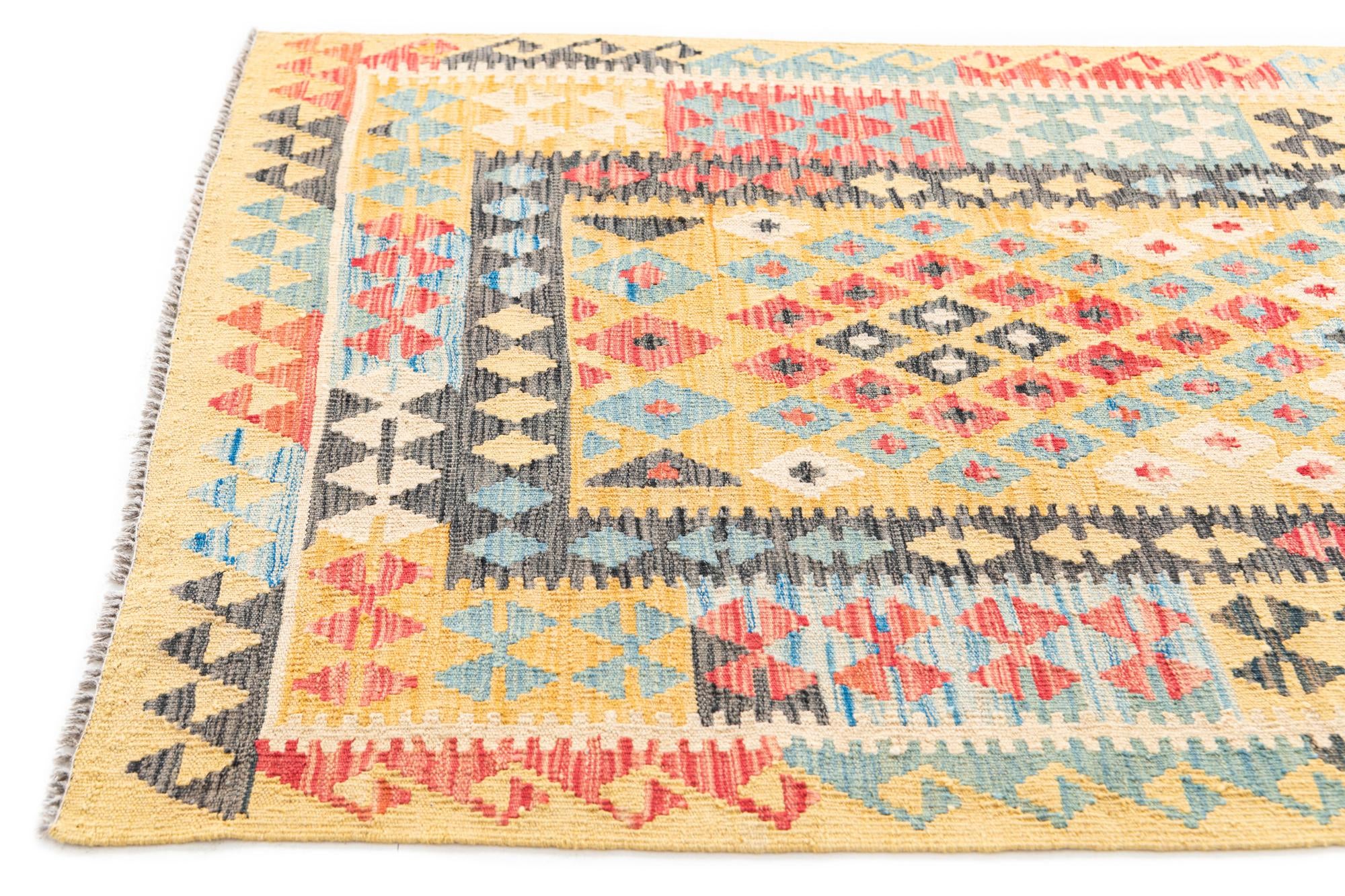 3' 7 x 6' 9 Hand Woven Kilim Maymana Wool Rug