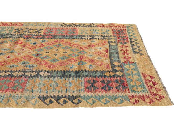110cm x 205cm Handgewebt Kilim Maymana Wolle Teppich