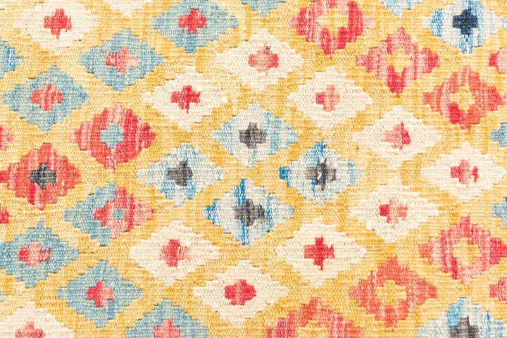 110cm x 205cm Handgewebt Kilim Maymana Wolle Teppich