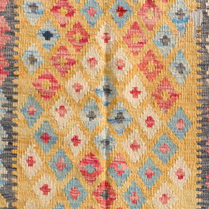 110cm x 205cm Handgewebt Kilim Maymana Wolle Teppich