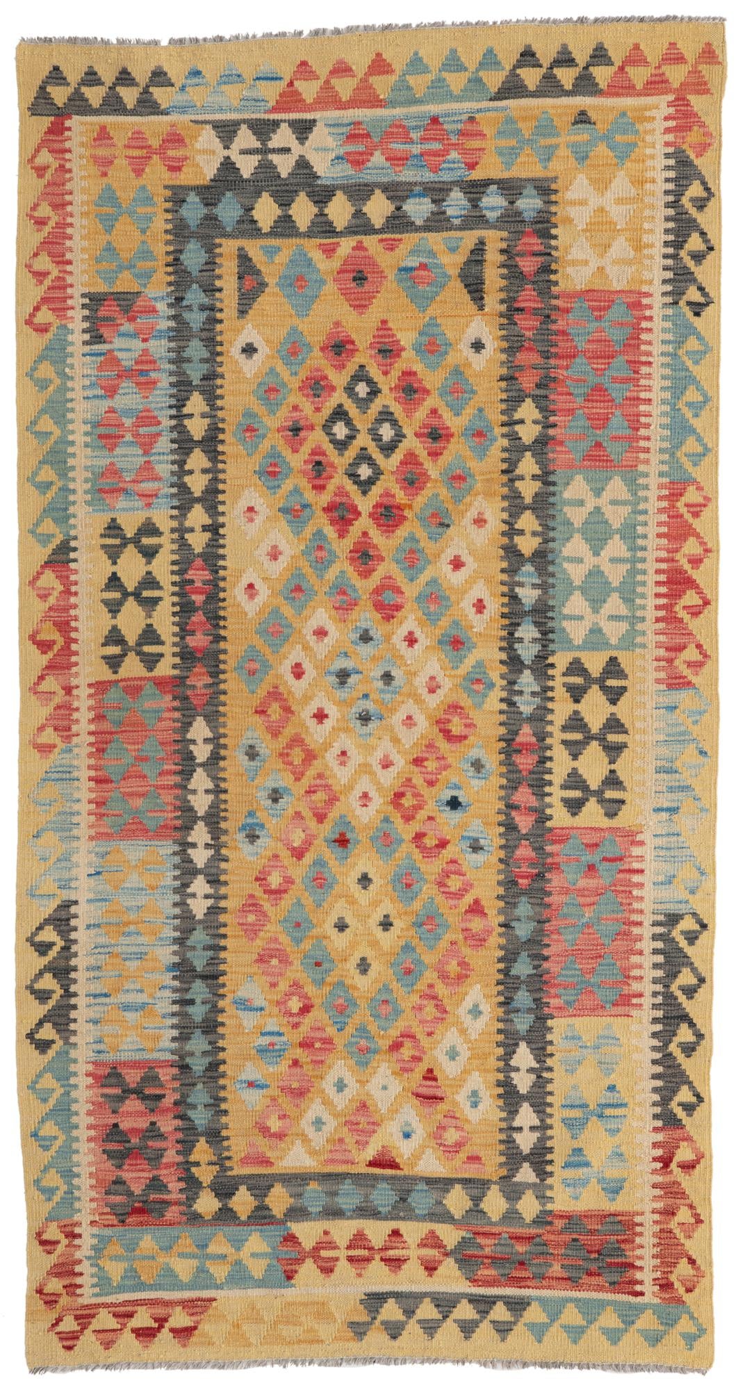 3' 7 x 6' 9 Hand Woven Kilim Maymana Wool Rug