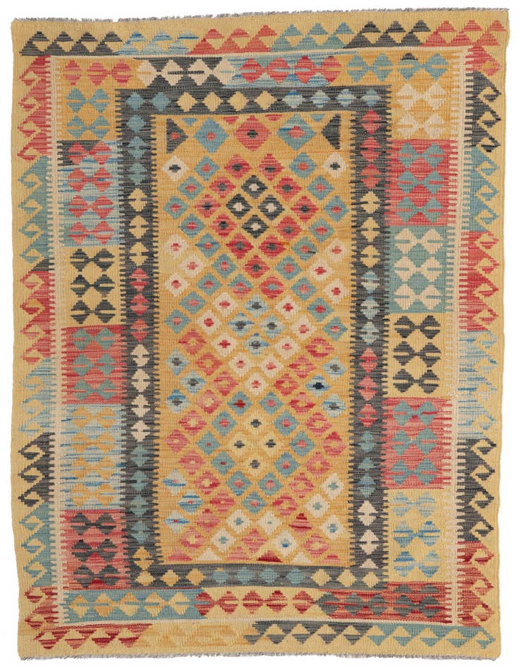 Detail image of 3' 7 x 6' 9 Hand Woven Kilim Maymana Wool Rug
