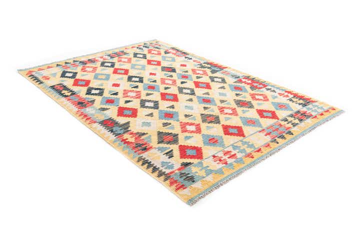 4' 5 x 6' 3 Hand Woven Kilim Maymana Wool Rug