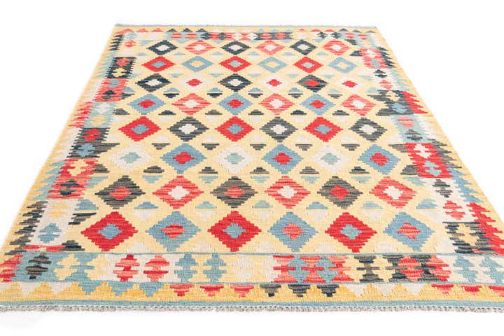 4' 5 x 6' 3 Hand Woven Kilim Maymana Wool Rug