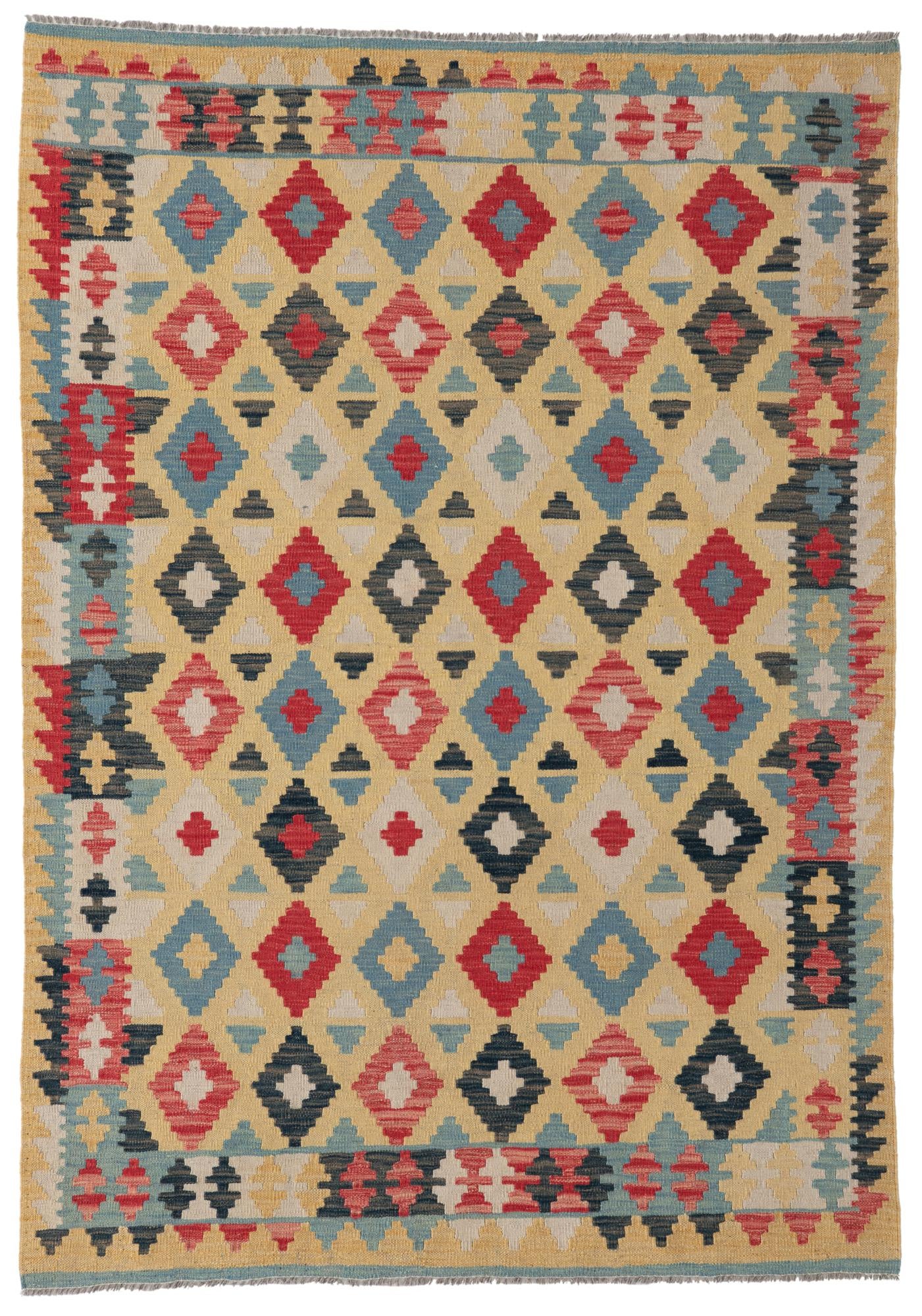 4' 5 x 6' 3 Hand Woven Kilim Maymana Wool Rug