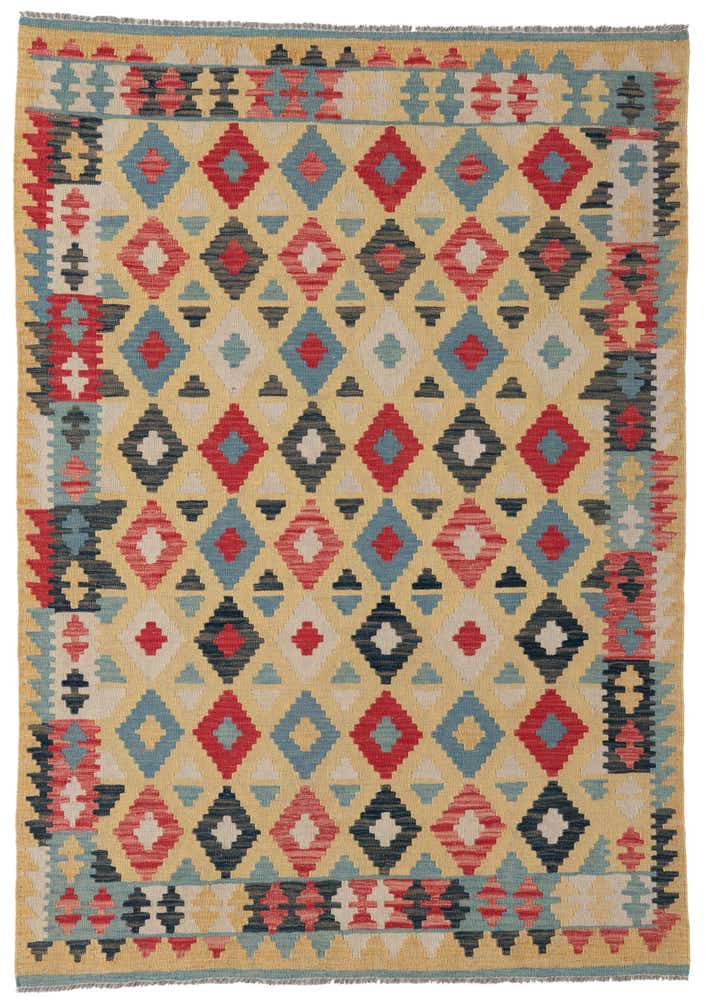 4' 5 x 6' 3 Hand Woven Kilim Maymana Wool Rug