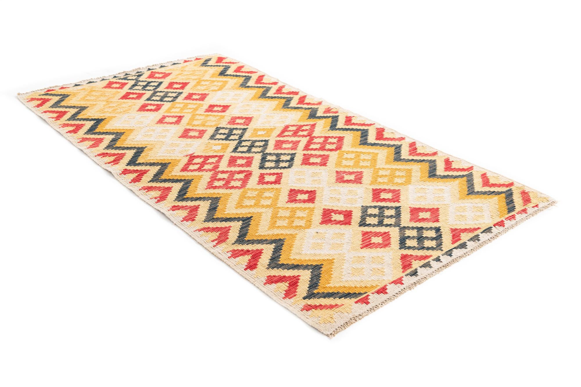 3' 6 x 6' 5 Hand Woven Kilim Maymana Wool Rug