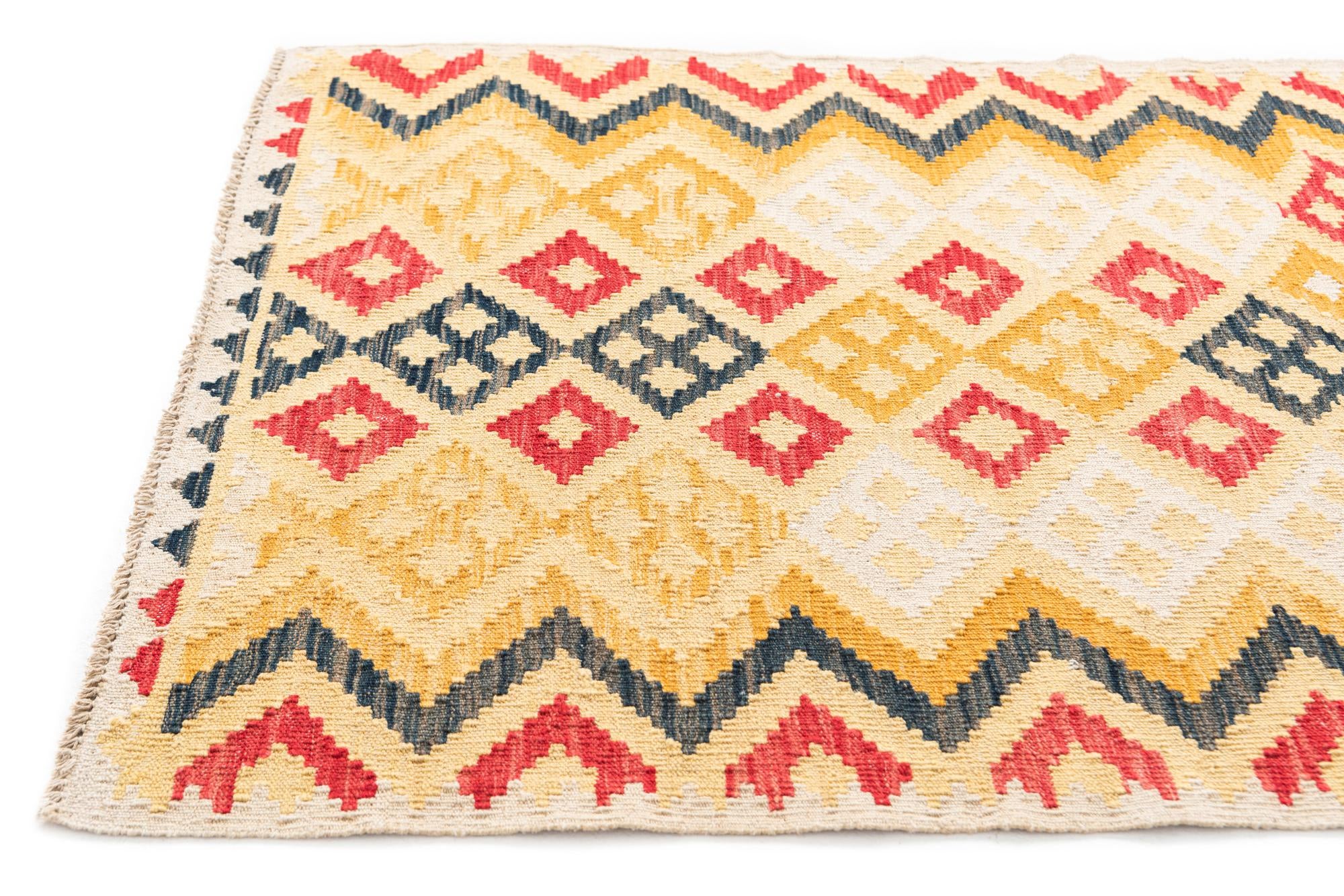 3' 6 x 6' 5 Hand Woven Kilim Maymana Wool Rug