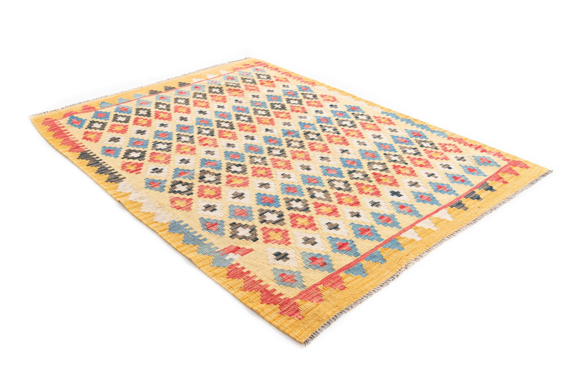4' 3 x 5' 8 Hand Woven Kilim Maymana Wool Rug