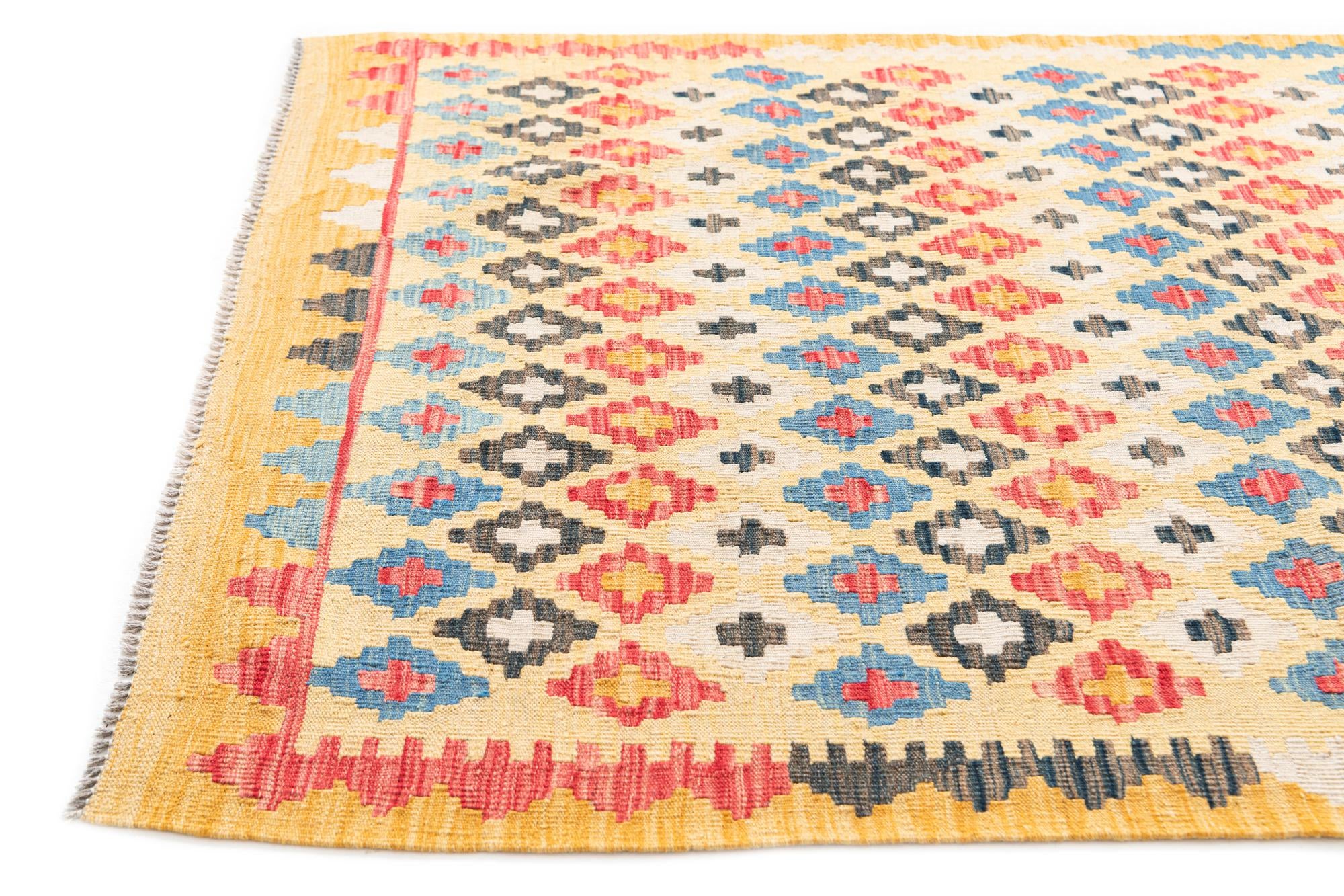 4' 3 x 5' 8 Hand Woven Kilim Maymana Wool Rug