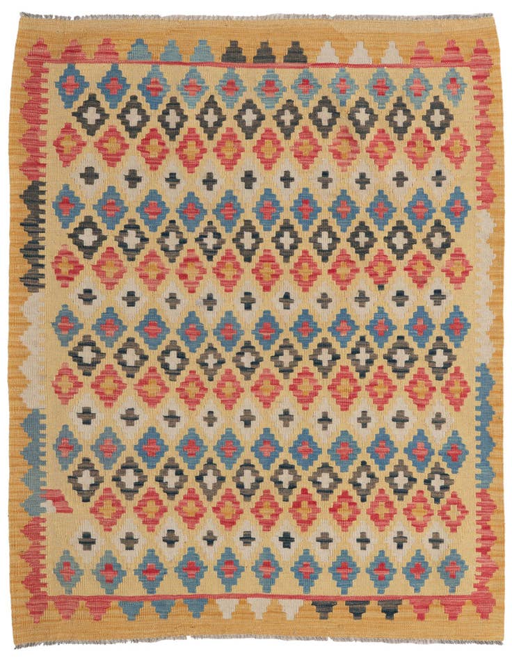 Detail image of 4' 3 x 5' 8 Hand Woven Kilim Maymana Wool Rug