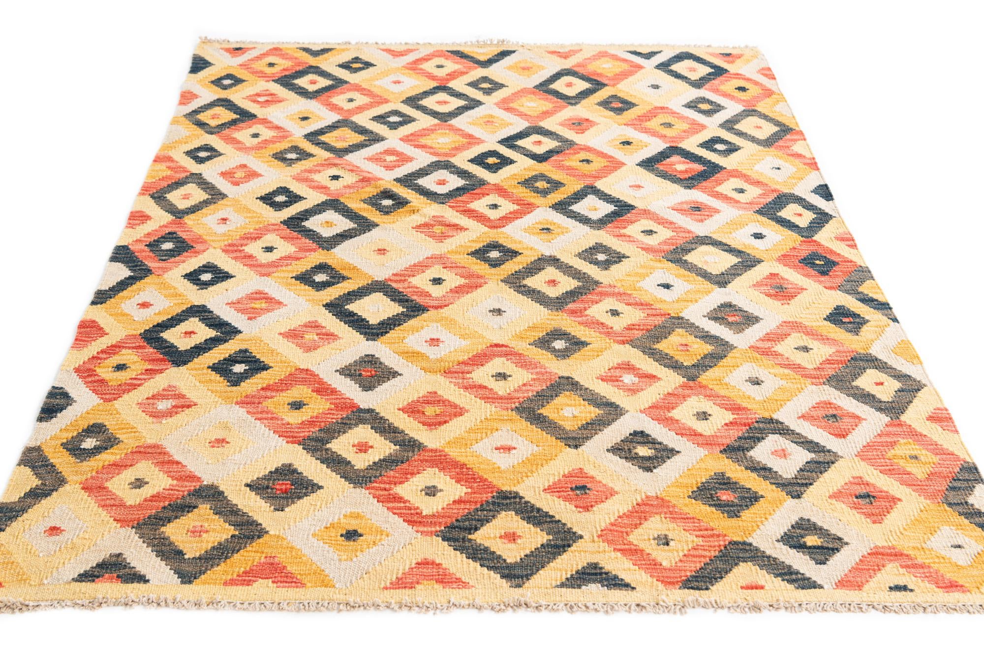 4' 1 x 5' 7 Hand Woven Kilim Maymana Wool Rug
