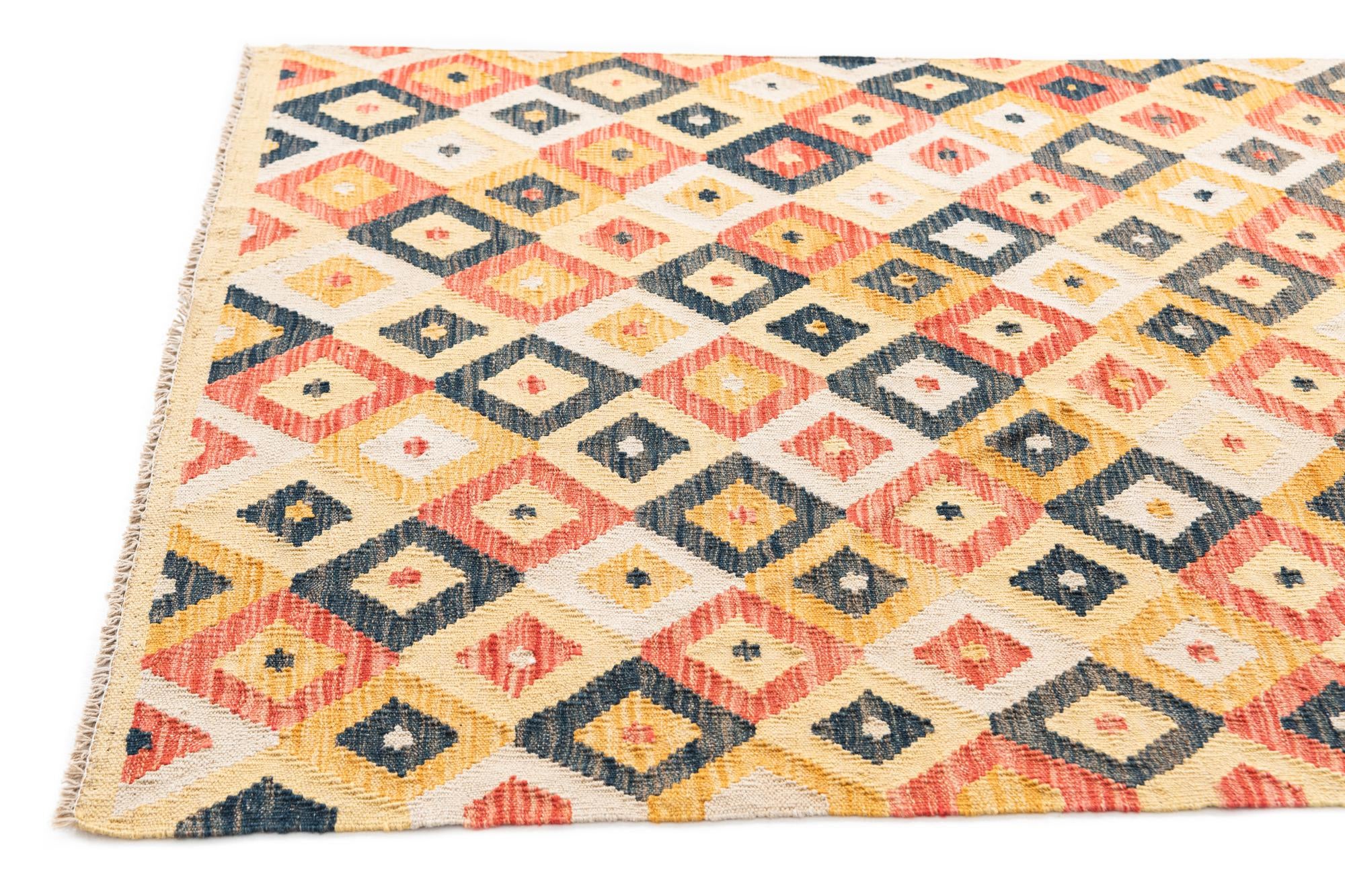 4' 1 x 5' 7 Hand Woven Kilim Maymana Wool Rug