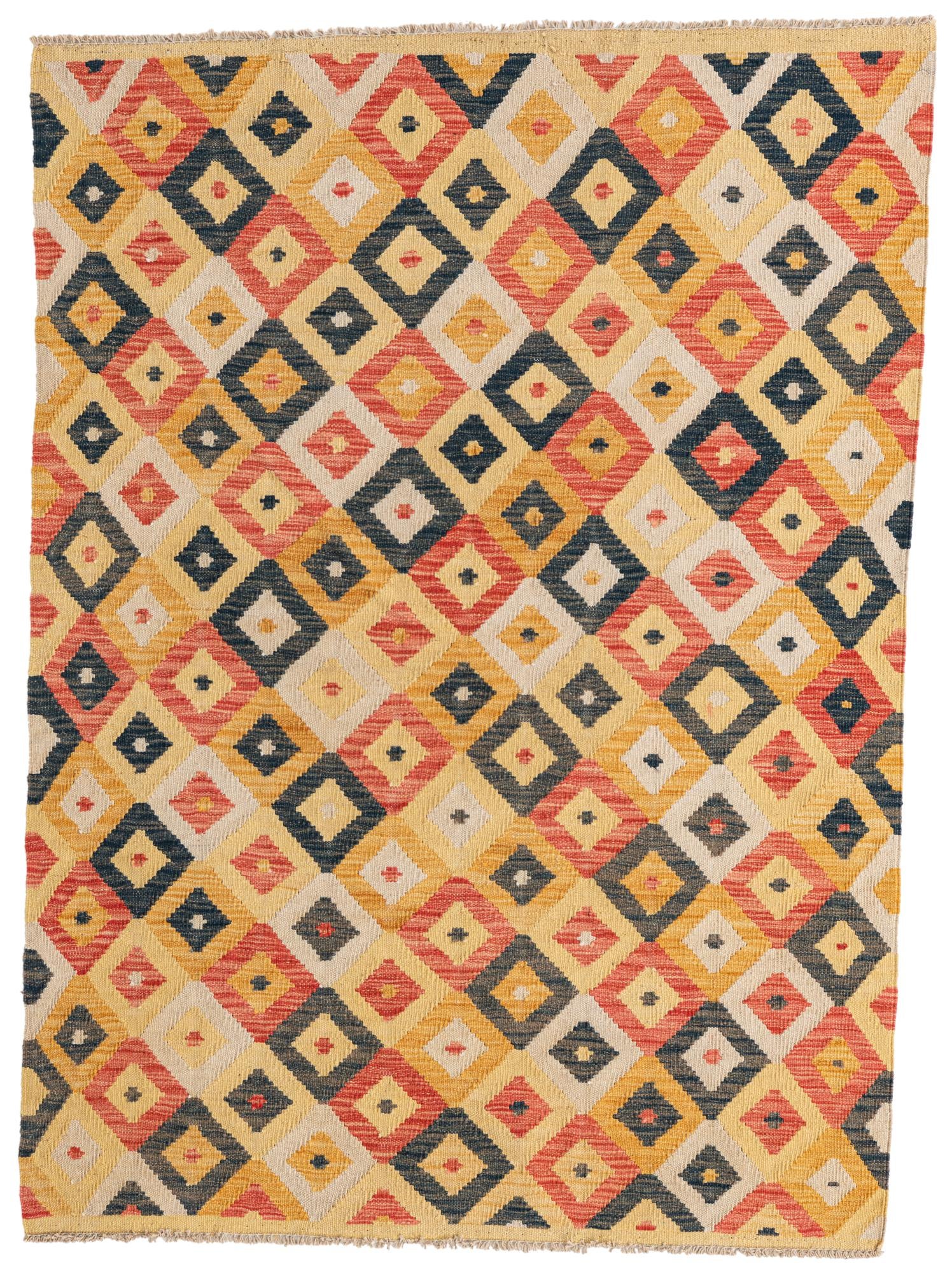 4' 1 x 5' 7 Hand Woven Kilim Maymana Wool Rug