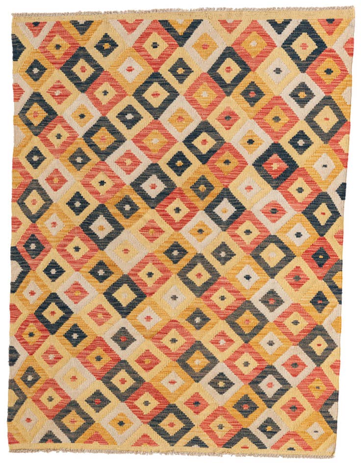 Detail image of 4' 1 x 5' 7 Hand Woven Kilim Maymana Wool Rug