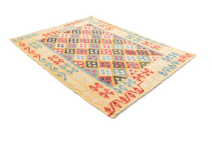 4' 3 x 5' 8 Hand Woven Kilim Maymana Wool Rug