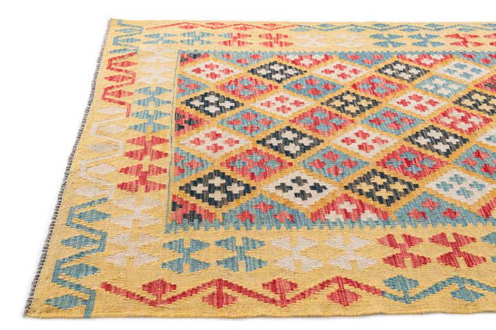 4' 3 x 5' 8 Hand Woven Kilim Maymana Wool Rug