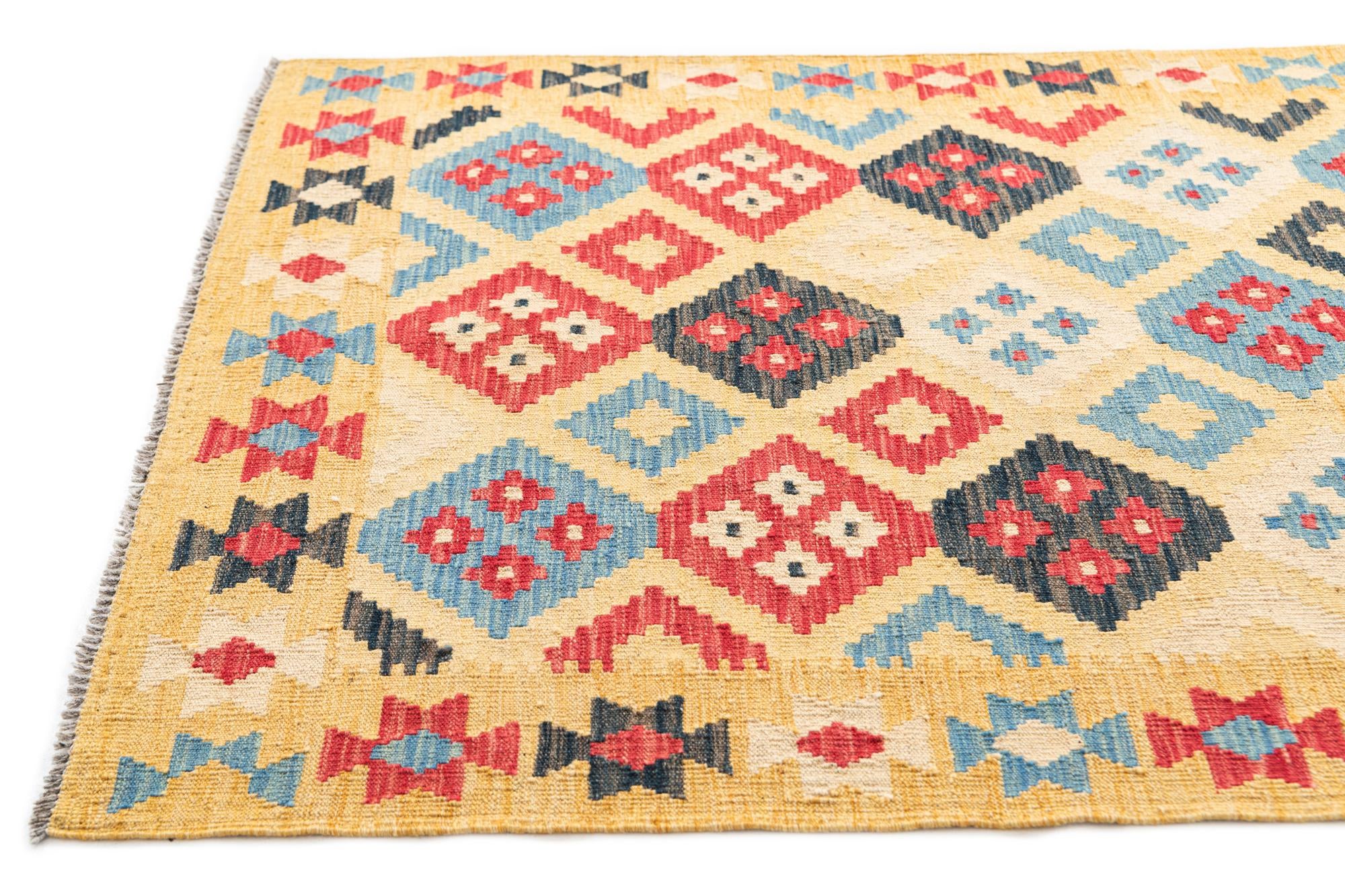 4' 1 x 6' 2 Hand Woven Kilim Maymana Wool Rug