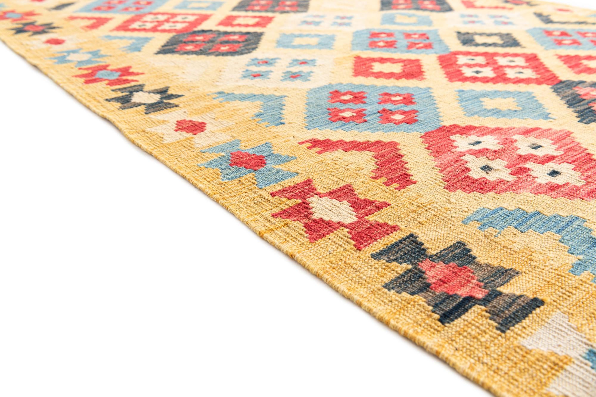 4' 1 x 6' 2 Hand Woven Kilim Maymana Wool Rug