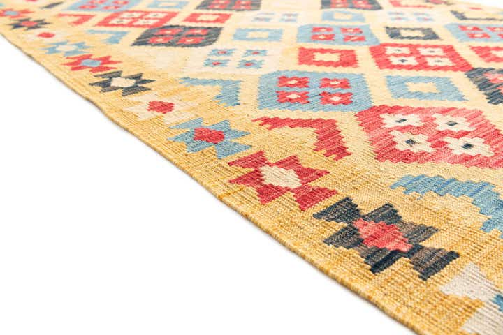 4' 1 x 6' 2 Hand Woven Kilim Maymana Wool Rug