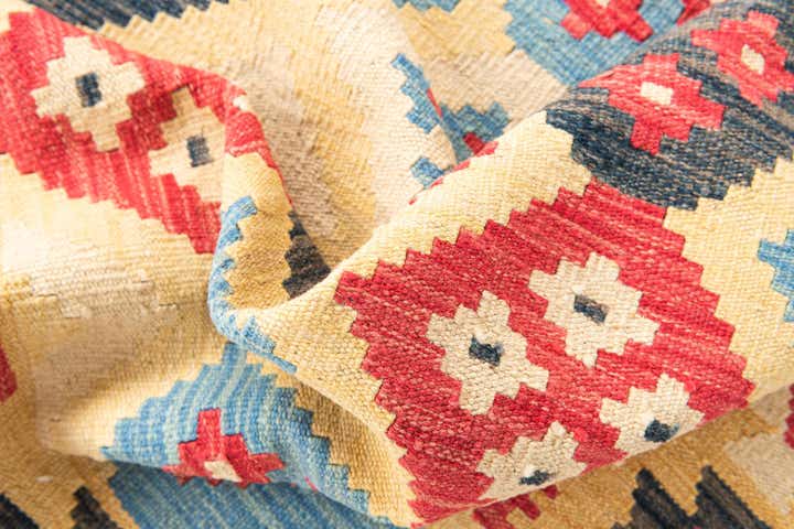 4' 1 x 6' 2 Hand Woven Kilim Maymana Wool Rug