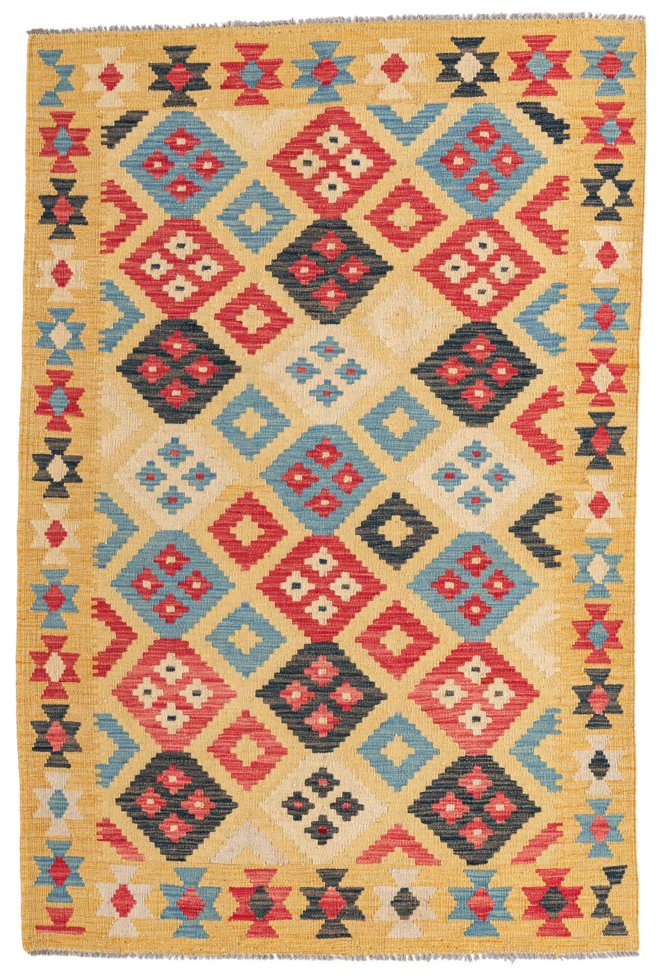 4' 1 x 6' 2 Hand Woven Kilim Maymana Wool Rug