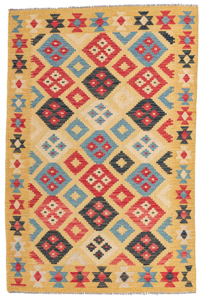 4' 1 x 6' 2 Hand Woven Kilim Maymana Wool Rug