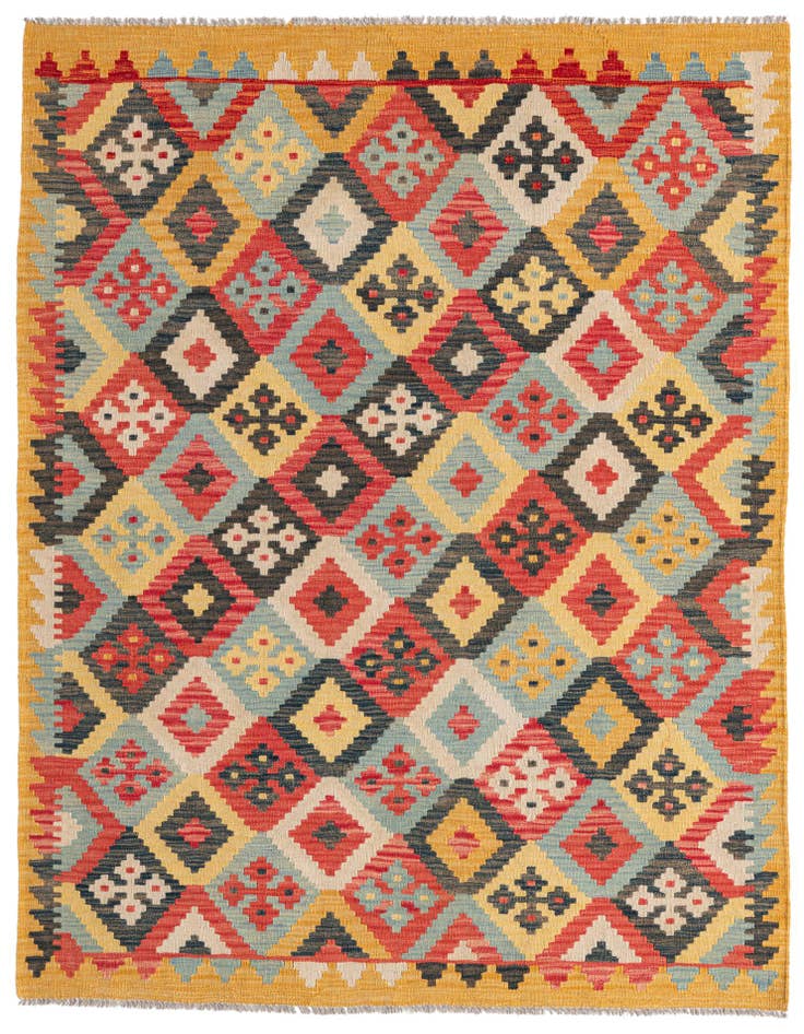 Detail image of 4' 3 x 5' 8 Hand Woven Kilim Maymana Wool Rug