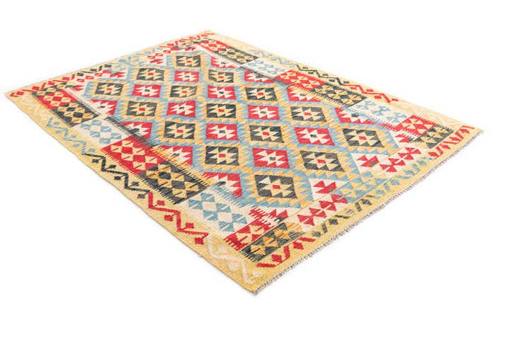 4' 4 x 5' 9 Hand Woven Kilim Maymana Wool Rug