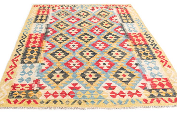 Detail image of 4' 4 x 5' 9 Hand Woven Kilim Maymana Wool Rug