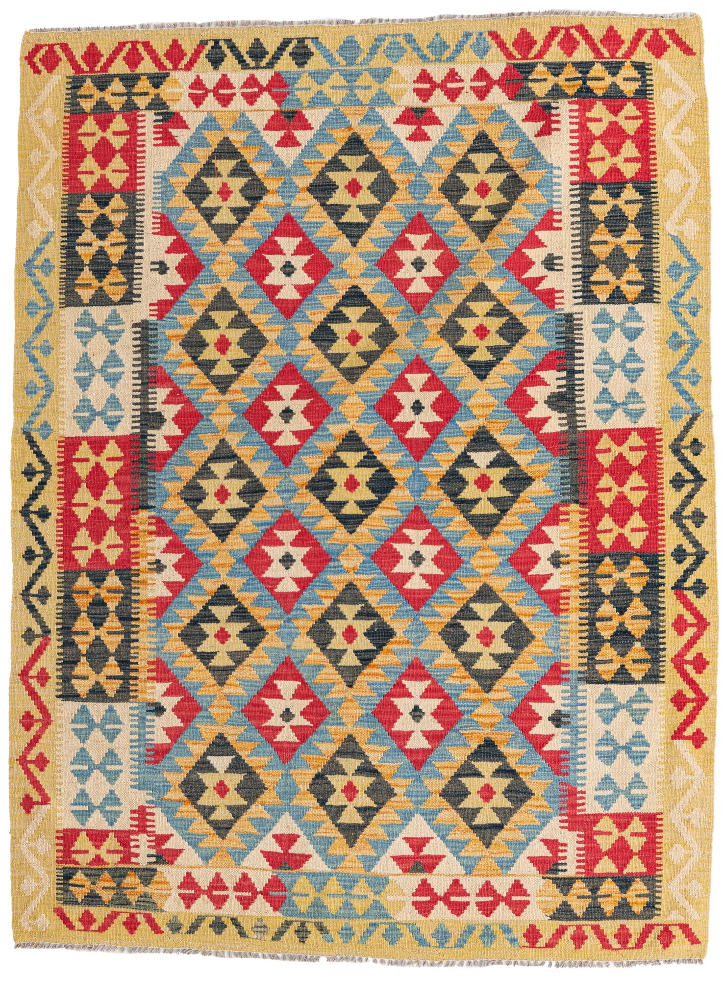 4' 4 x 5' 9 Hand Woven Kilim Maymana Wool Rug