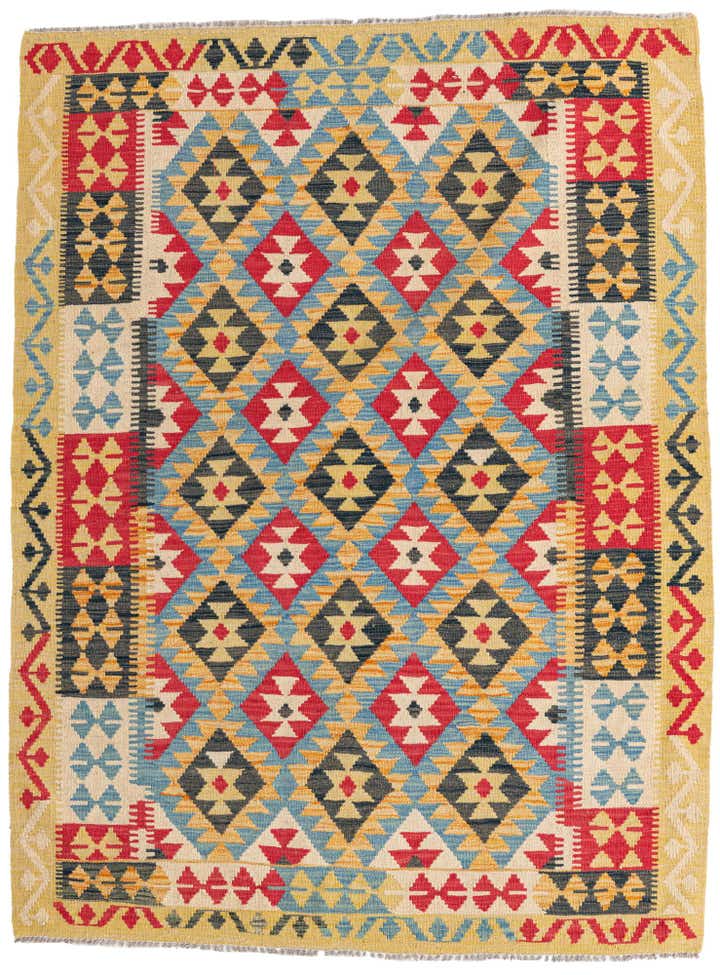 4' 4 x 5' 9 Hand Woven Kilim Maymana Wool Rug