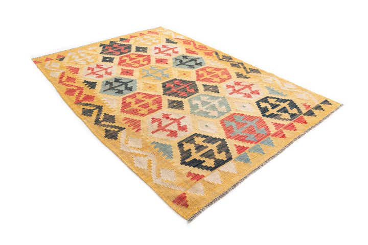 4' 3 x 6' 1 Hand Woven Kilim Maymana Wool Rug